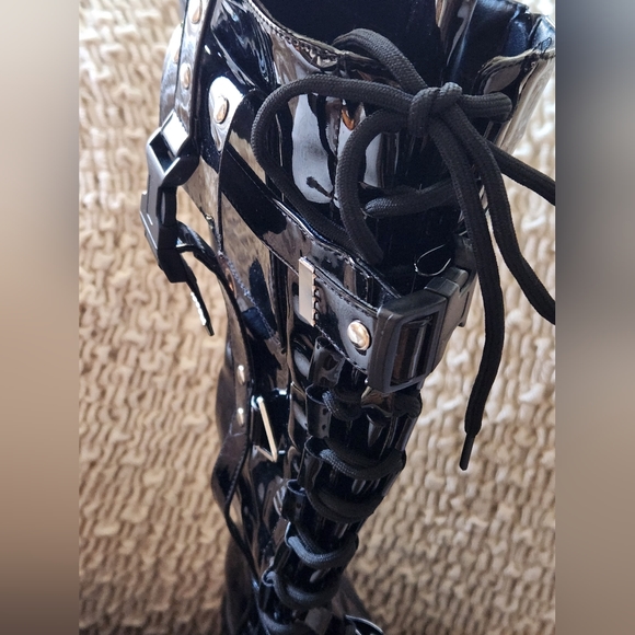 Size 10 Anthony Wang tall, black patent leather combat boots - Picture 10 of 11